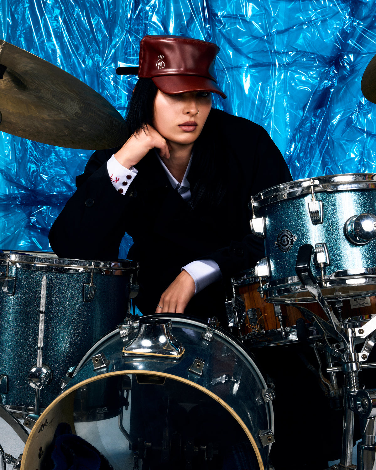 100% LEATHER HAT IN CHERRY RED