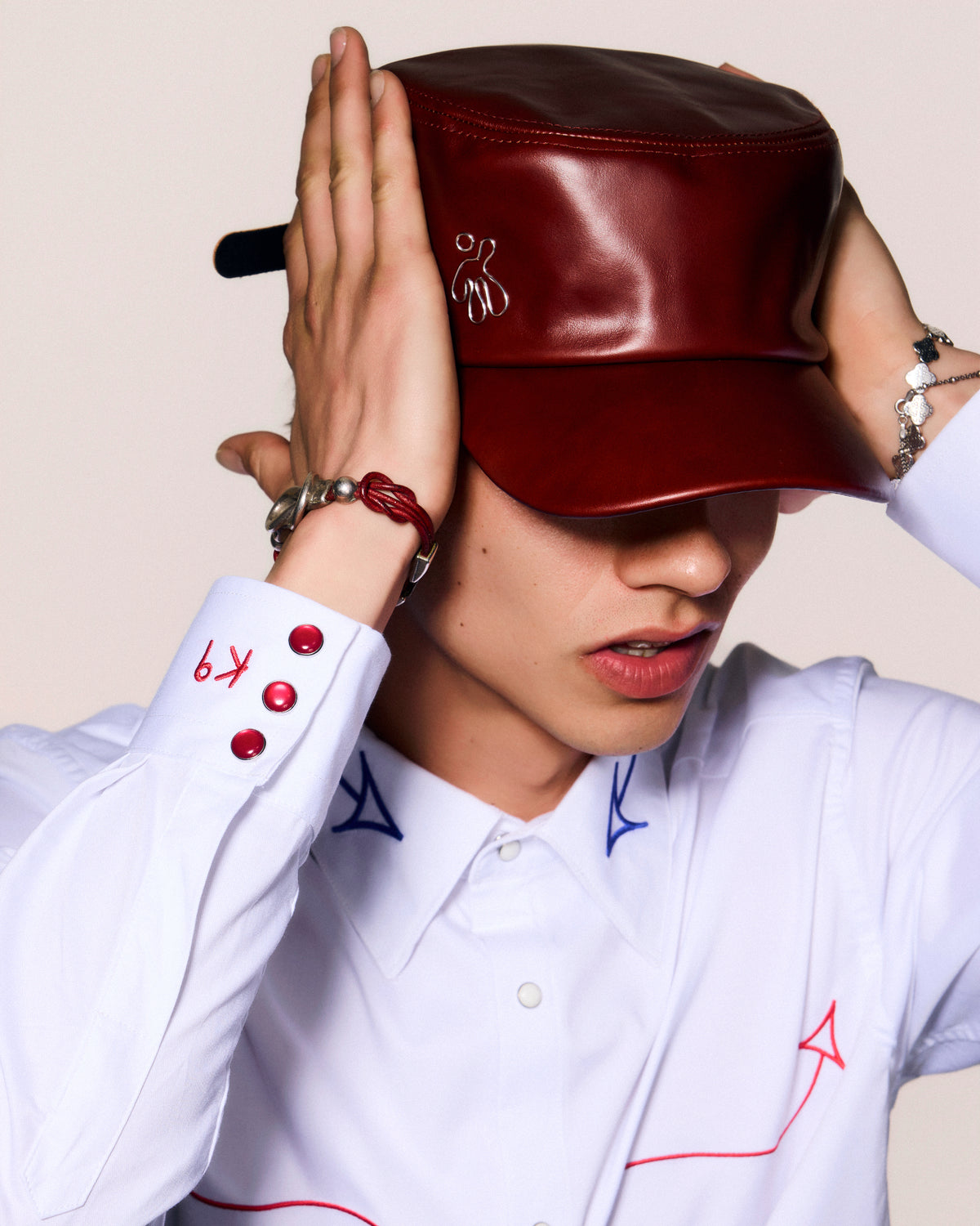 100% LEATHER HAT IN CHERRY RED