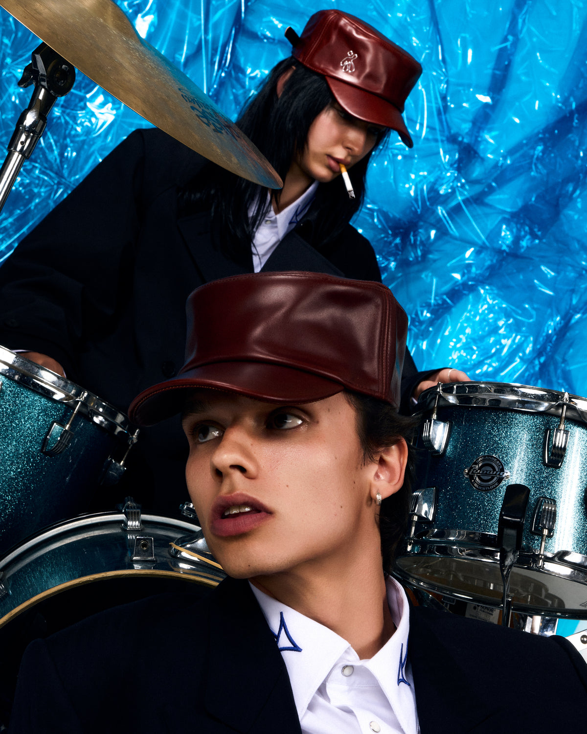100% LEATHER HAT IN CHERRY RED