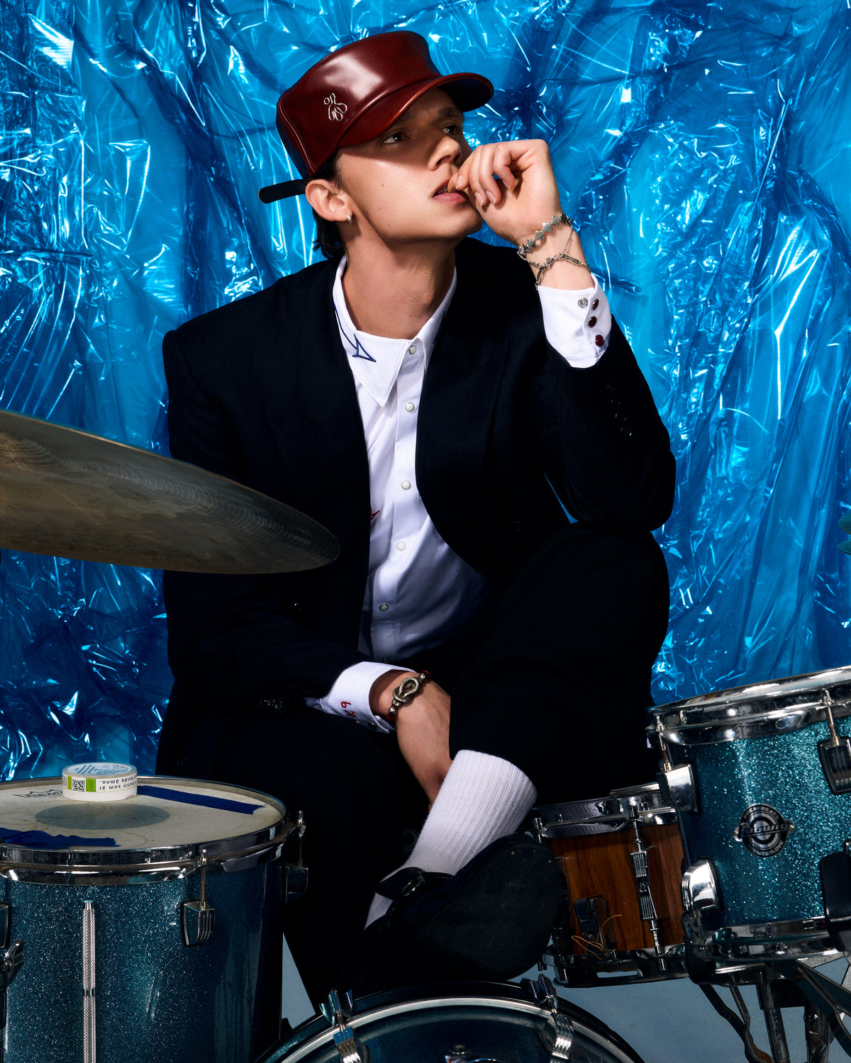 100% LEATHER HAT IN CHERRY RED