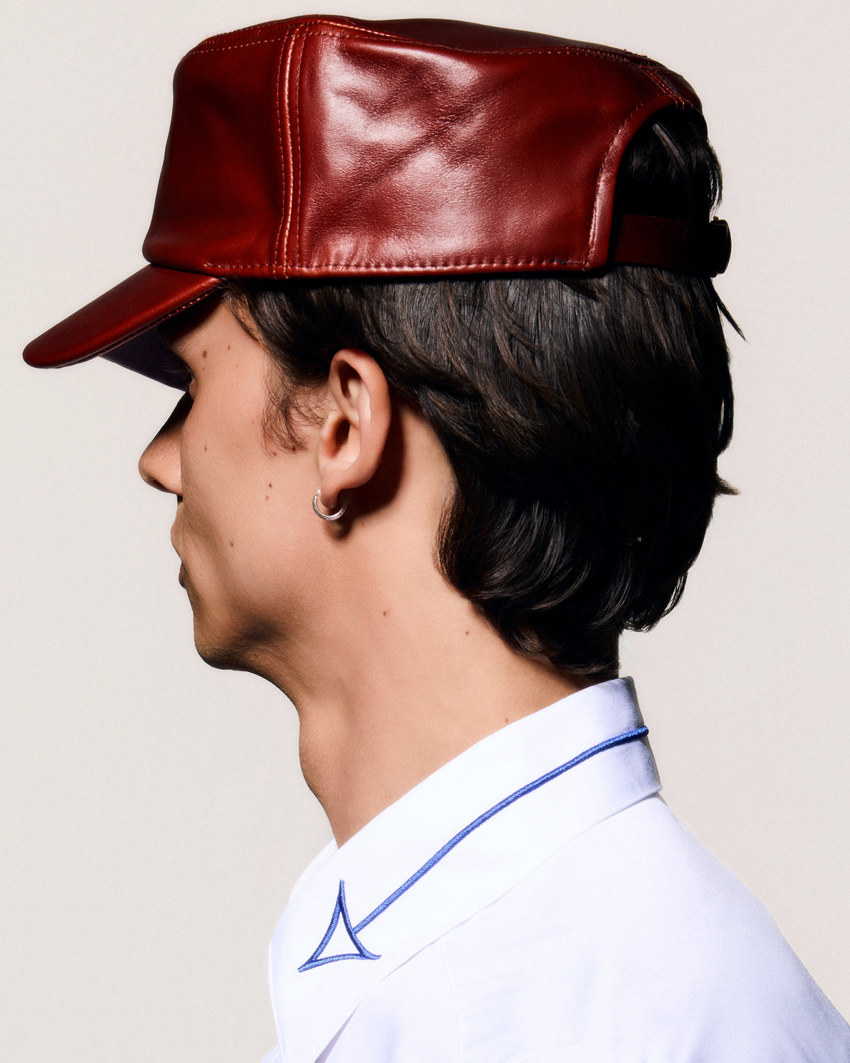 100% LEATHER HAT IN CHERRY RED