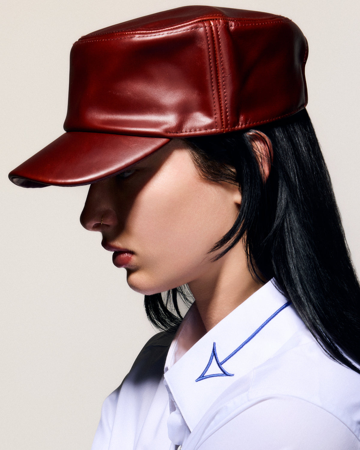 100% LEATHER HAT IN CHERRY RED