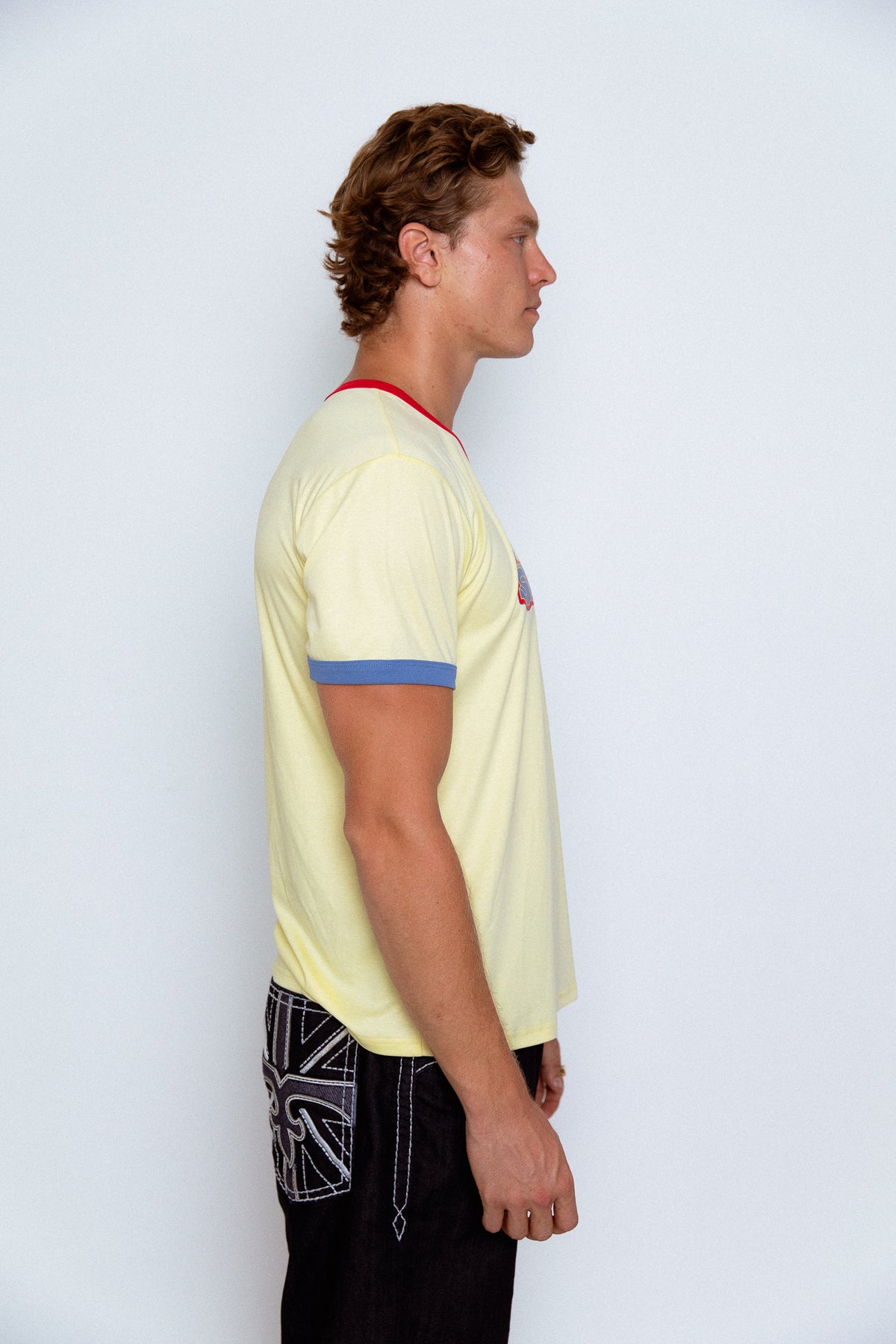 'SELECTAH' ringer tee in Pale Yellow