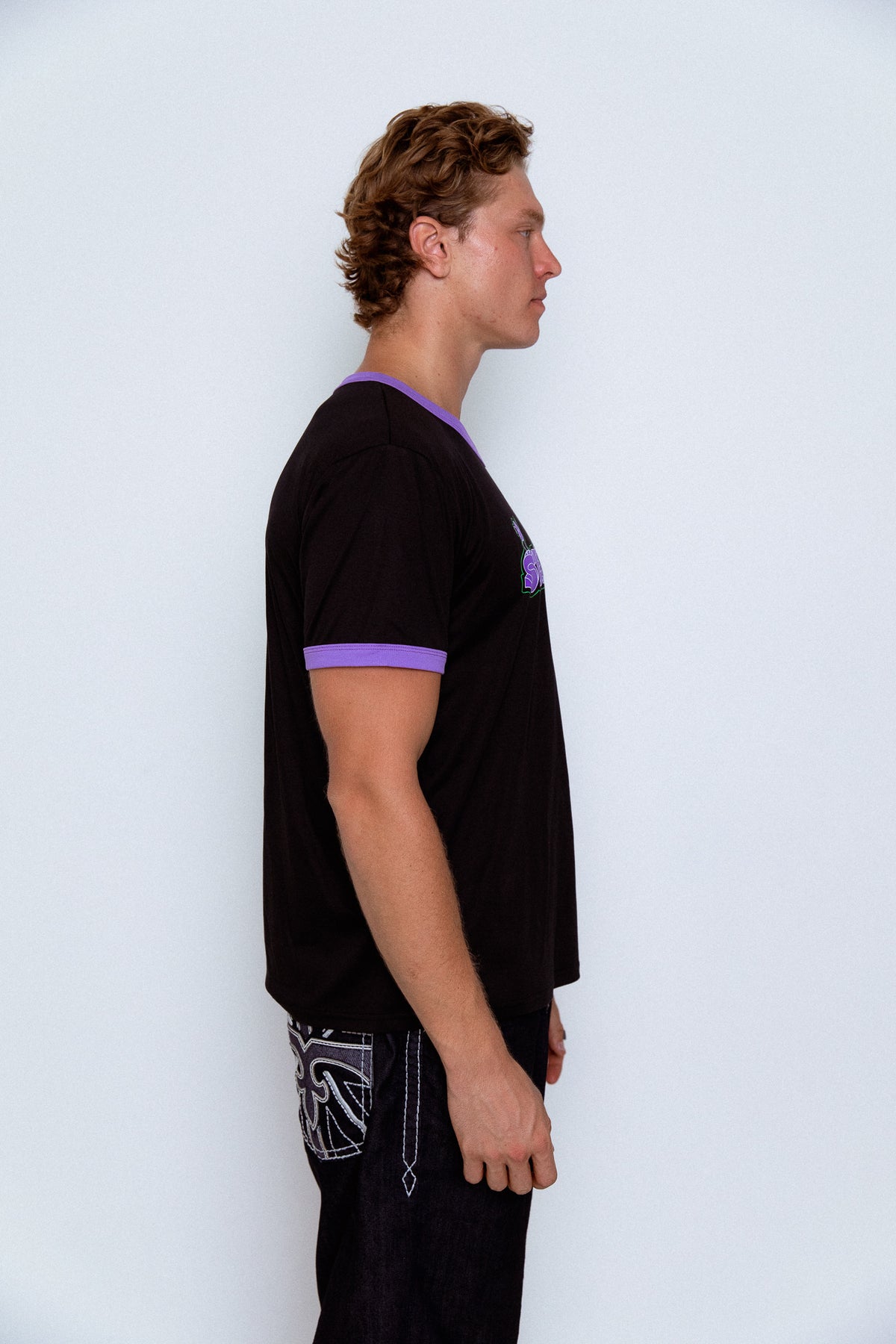'SELECTAH' ringer tee in Black & Purple