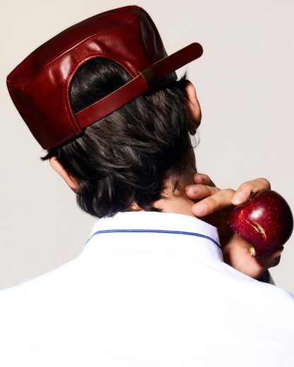 100% LEATHER HAT IN CHERRY RED