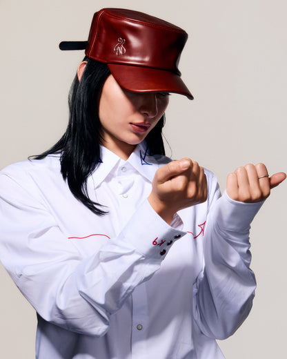 100% LEATHER HAT IN CHERRY RED