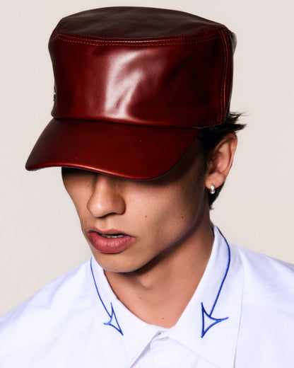 100% LEATHER HAT IN CHERRY RED
